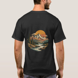 T-shirt Coucher de soleil vintage sur une rivière de monta