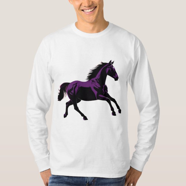 T-shirt Coucher du soleil - Cheval + Décor nature (Devant)