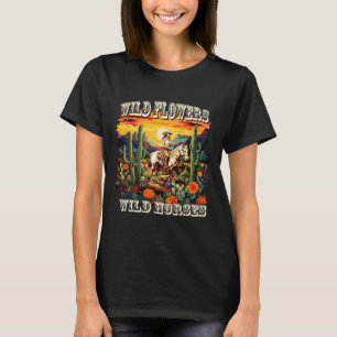 T-shirt Coucher du soleil fille équitation Cheval Fleurs s