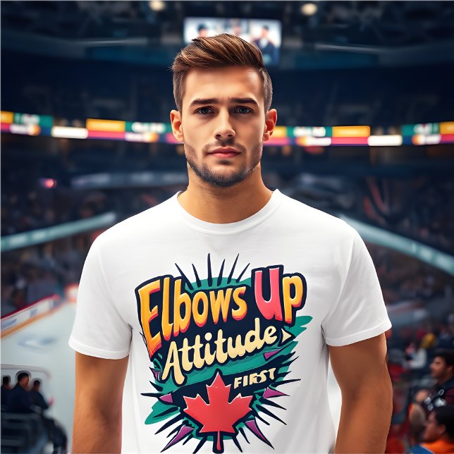T-shirt Coudes Rétro vers le haut, Attitude d'abord (ELBOWS Up White T-Shirt )