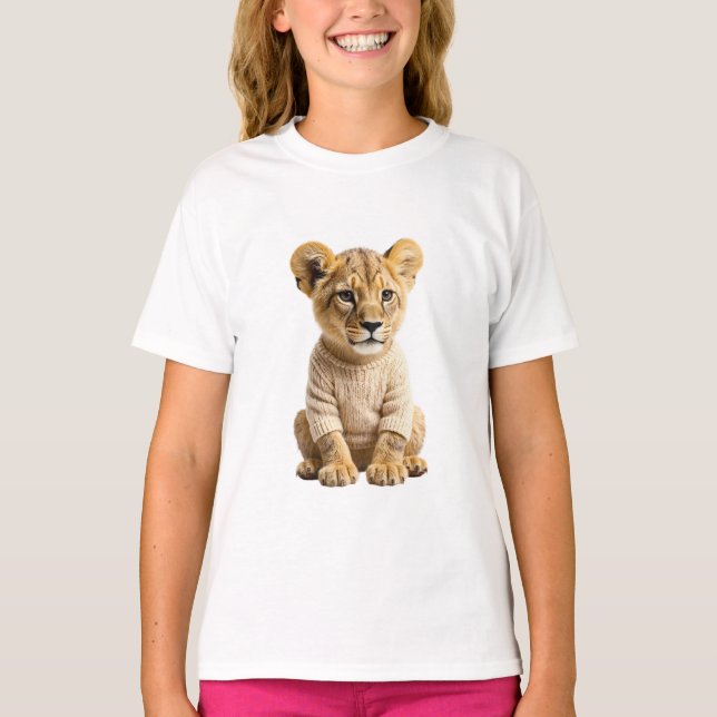 T-shirt Coudeuse Mignon Lionceau Enfants (Devant)