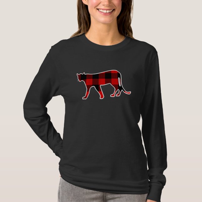 T-shirt Cougar Red Buffalo Plaid Puma Animal Matching Pj F (Devant)
