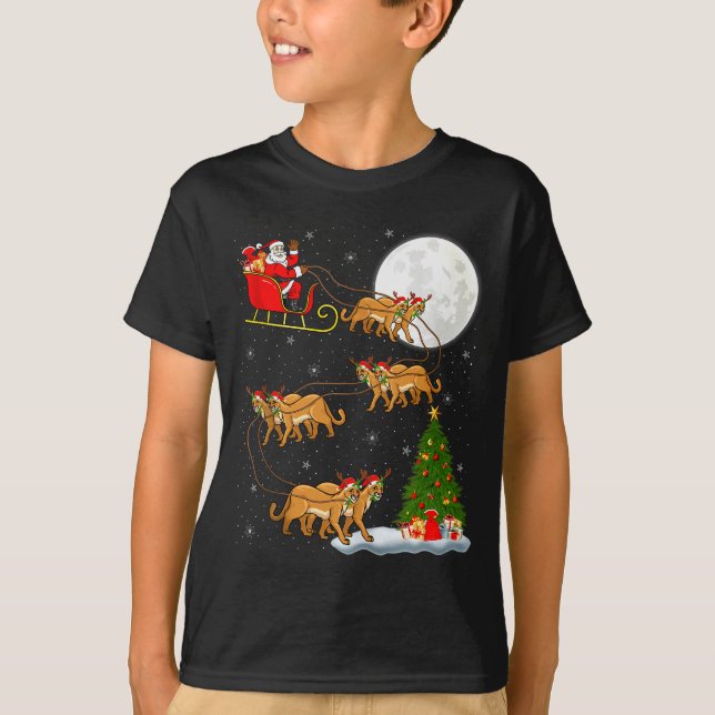 T-shirt Cougar Santa Sleigh Flying Funny Magical Christmas (Devant)