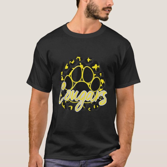 T-shirt Cougar Yellow Black Cheetah School (Devant)