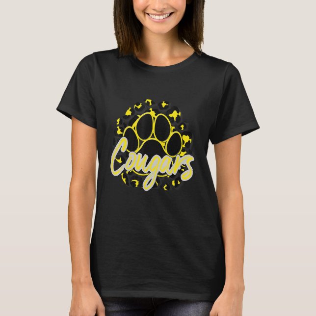 T-shirt Cougar Yellow Black Cheetah School (Devant)