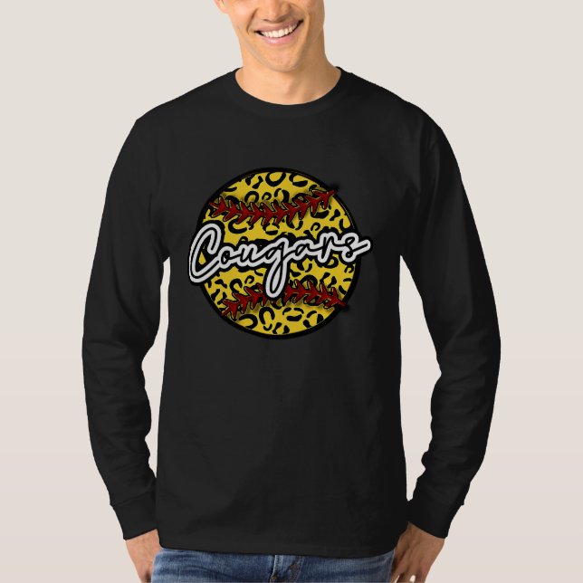 T-shirt COUGARS Leopard Cheetah Softball Team Trendy Cute  (Devant)