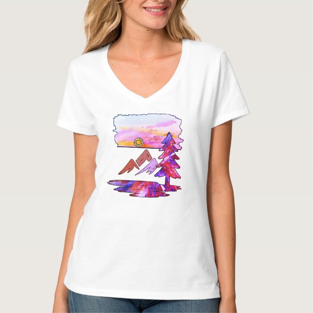 T-shirt couleur Aquarelle "Vibrant Wilderness" (Devant)