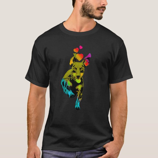 T-shirt Couleur arc-en-ciel Chien Dachshund avec Coeur Col (Devant)