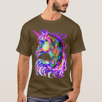 T-shirt Couleur arc-en-ciel Psychédélique Unicorne tête de