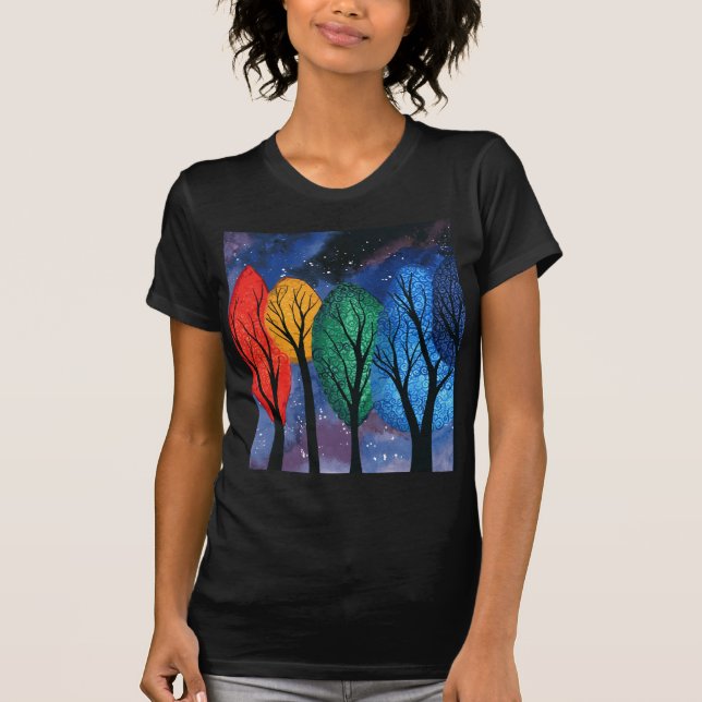 T-shirt Couleur de nuit - ciel étoilé d'arbres (Devant)