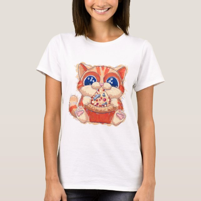 T-shirt Couleur de pizza pour manger des chats (Devant)