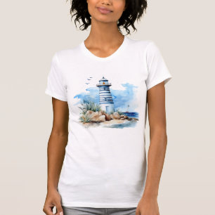 T-shirt Couleur d'eau bleu marine du phare féminin