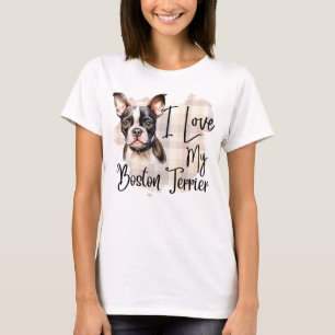 T-SHIRT COULEUR D'EAU J'AIME MON CHIEN BOSTON TERRIER
