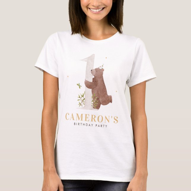 T-shirt Couleur d'eau mignonne Ours Woodland Première fête (Devant)