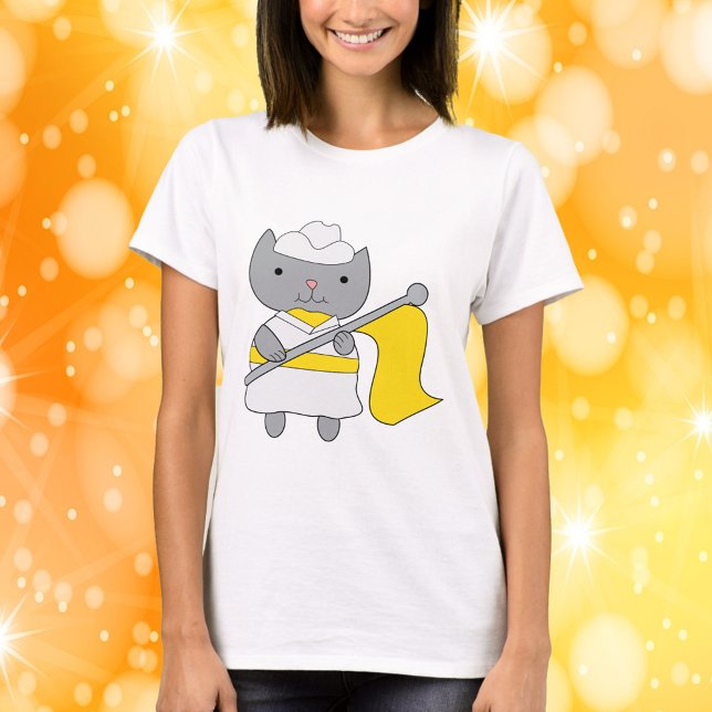 T-shirt Couleur Garde Gris Chat Jaune et Blanc (A shirt with a cat in a yellow and white color guard uniform.)