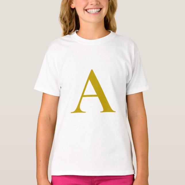 T-shirt Couleur or Monogramme Initial Lettre Simple (Devant)