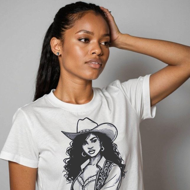 T-shirt Couleur personnalisée Couleur Cowgirl Line Dessin  (Custom Color Cowgirl Line Drawing Country Western T-Shirt)