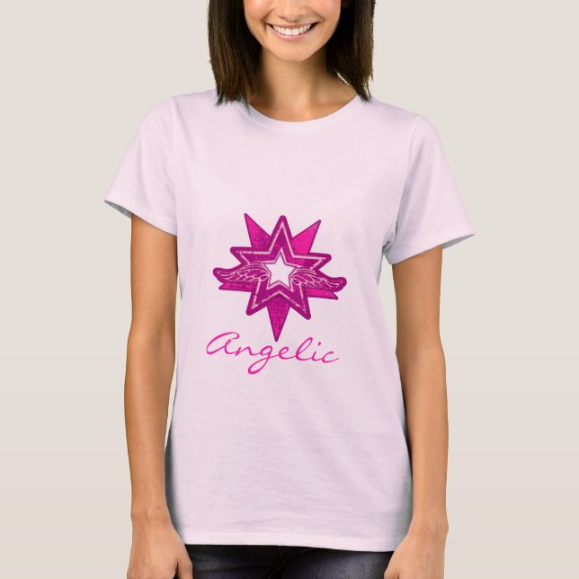 T-shirt couleur rose chaud pour dames star angéliq (Devant)