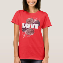 T-shirt couleur rouge foncé femme fleur d'amour