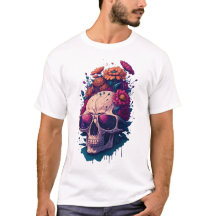 T-shirt couleur V1 à fleurs de crâne mortes