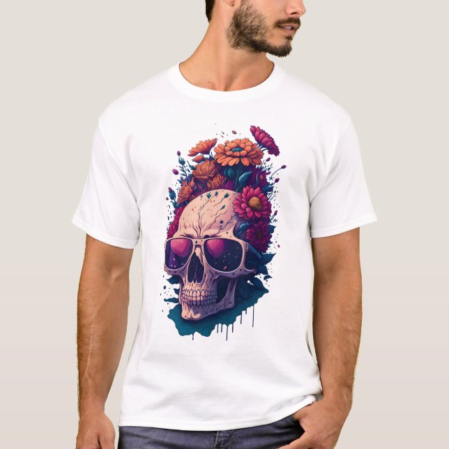 T-shirt couleur V1 à fleurs de crâne mortes (Devant)