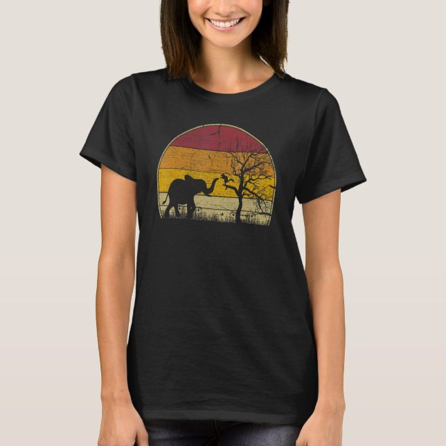 T-shirt Couleurs de coucher de soleil rétro éléphant Style (Devant)