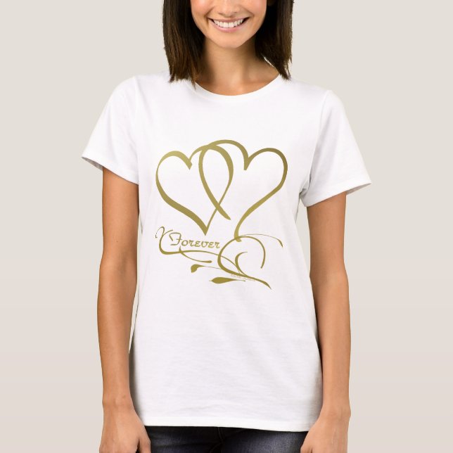 T-shirt Couleurs de fond modifiables Forever Hearts Gold (Devant)