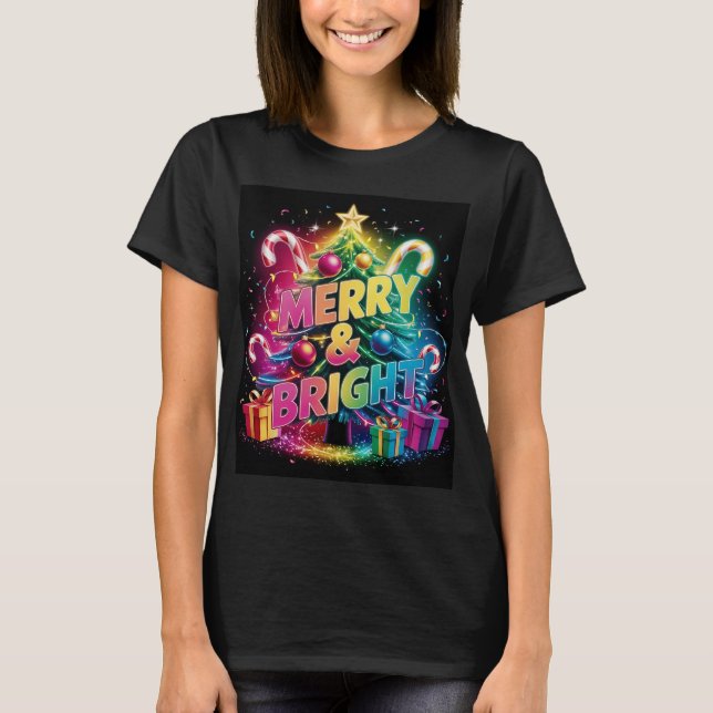 T-shirt couleurs de Noël brillant et gras pour fem (Devant)