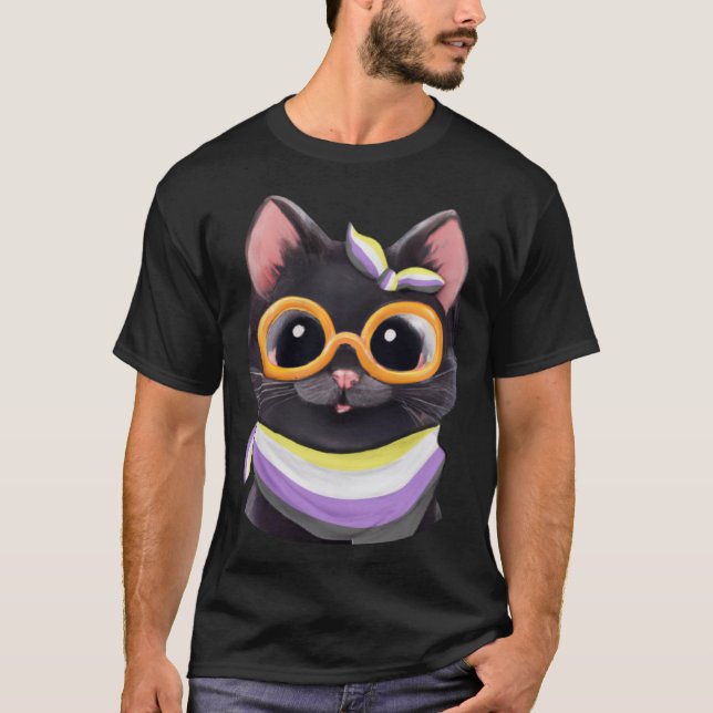T-shirt Couleurs d'indicateur non binaires un chat mignon  (Devant)