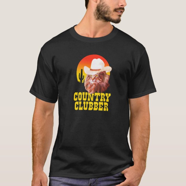 T-shirt Country Clubber Cowboy Casquette Chat Pays Western (Devant)