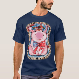 T-shirt Country Farm Cute Pig American Flag 4th Of July Fa