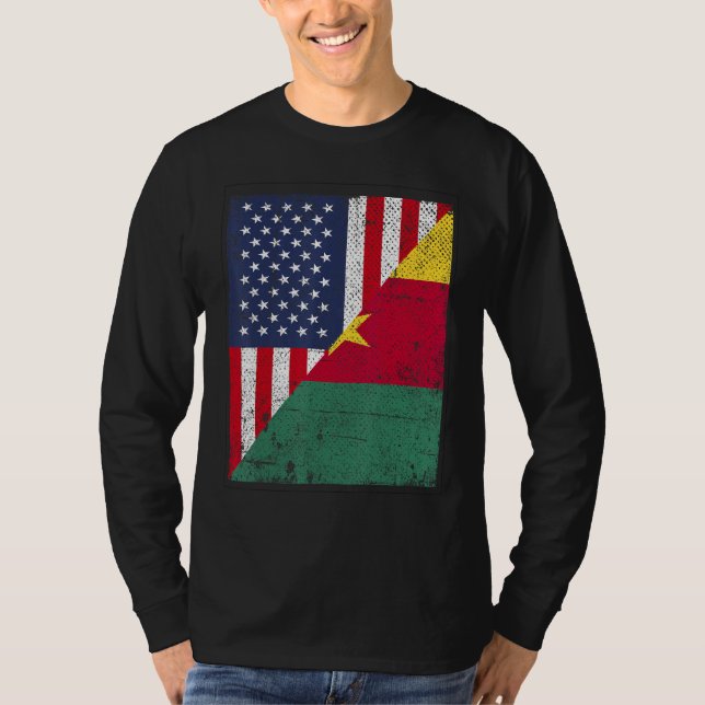 T-shirt Country Flag  Half USA Half Cameroon (Devant)