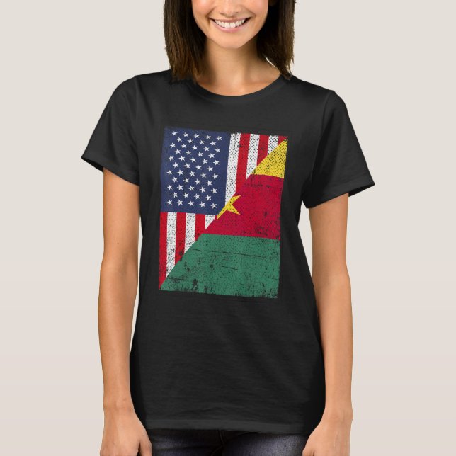 T-shirt Country Flag  Half USA Half Cameroon (Devant)