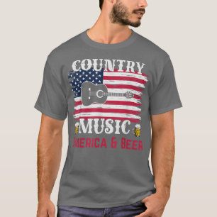 T-shirt Country Music America Beer Lover USA Drapeau Guita