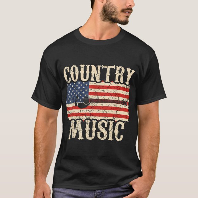 T-shirt Country Music Guitar American Flag Cadeau (Devant)