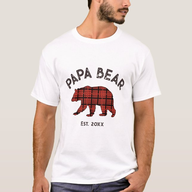 T-shirt Country Plaid Papa Bear Father Year Est. White (Devant)