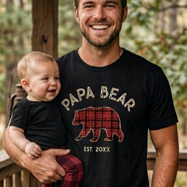T-shirt Country Plaid Papa Bear Father Year Established (Créateur téléchargé)