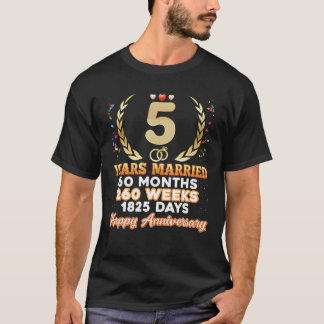 T-shirt Coup De 5 Ans De Marié Heureux 5Ème Mariage