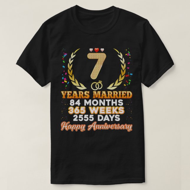 T-shirt Coup de 7 ans de mariage heureux 7e anniversaire d (Design devant)
