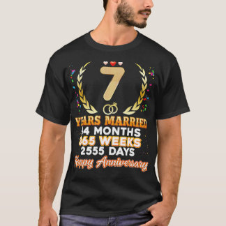 T-shirt Coup de 7 ans de mariage heureux 7e anniversaire d