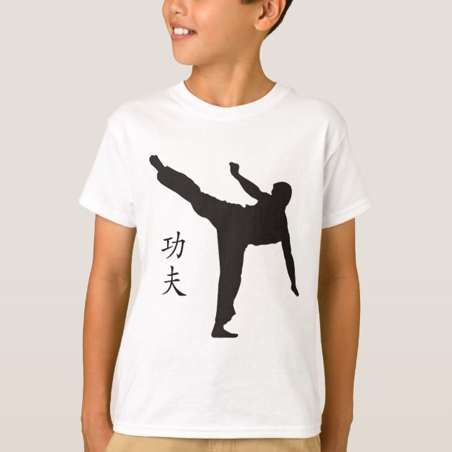 T-shirt Coup-de-pied/kanji élevés de Kung Fu (Devant)