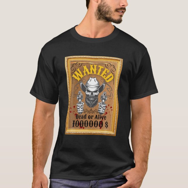 T-shirt Coupe Cowboy Hommes Recherchés Crâne Western Desig (Devant)