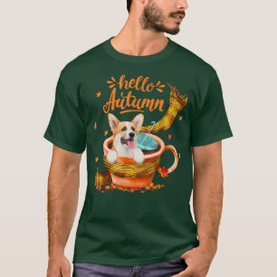 T-shirt Coupe Cute Corgi Café Bonjour Automne