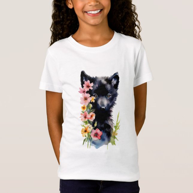 T-Shirt Coupe d'aquarelle Black Baby Wolf (Devant)