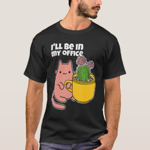 T-shirt Coupe de cactus et chat dans un bureau