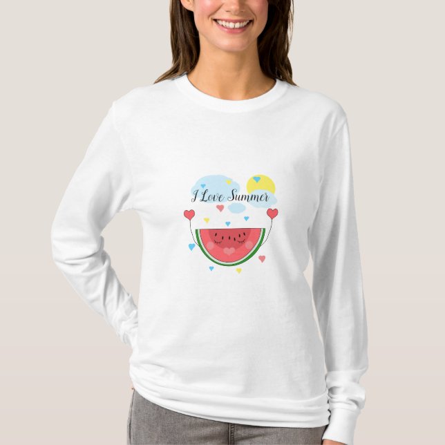 T-shirt Coupe de pastèque et le texte que j'aime l'été" (Devant)
