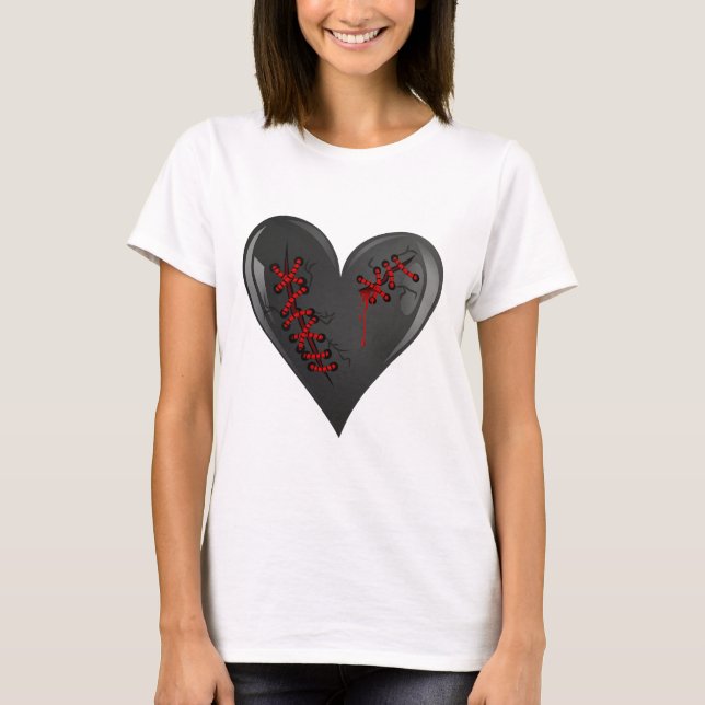 T-shirt Coupe de saignement noir Coeur de guérison brisé o (Devant)