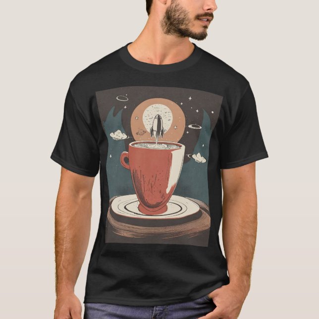 T-shirt Coupe De Thé Avec Rocket Space (Devant)