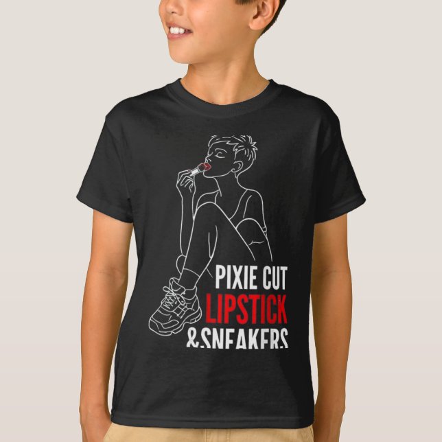 T-shirt Coupe pixie féminine rouge à lèvres et baskets drô (Devant)