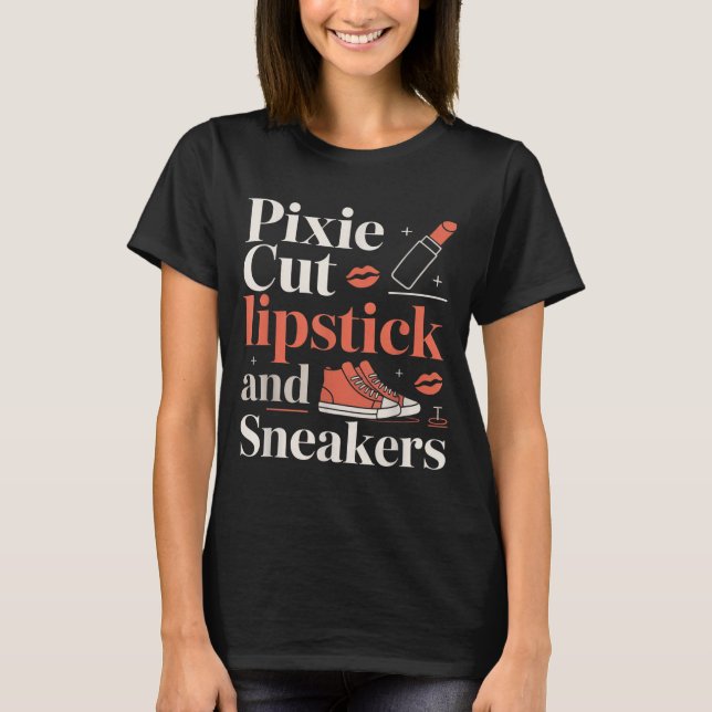 T-shirt Coupe pixie rouge à lèvres et baskets style de che (Devant)